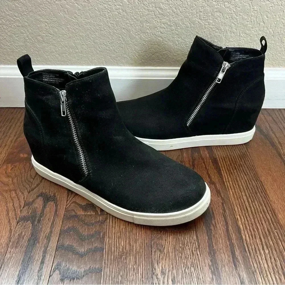 Madden Girl Steve Madden Piperr Wedgie Sneaker Bootie Black Size 10 Side Zip $95